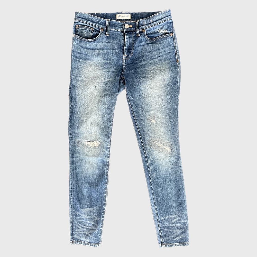 Madewell Jeans Distressed (no holes) Light Wash Mid-Rise Straight Ankle size 28